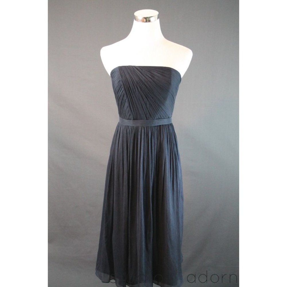 J.Crew Strapless Silk Chiffon Mindy Dress $250 Above Knee Navy $250